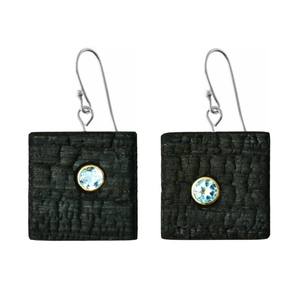 Shou Sugi Ban Small Square - Sky Blue Topaz