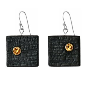 Shou Sugi Ban Small Square - Citrine