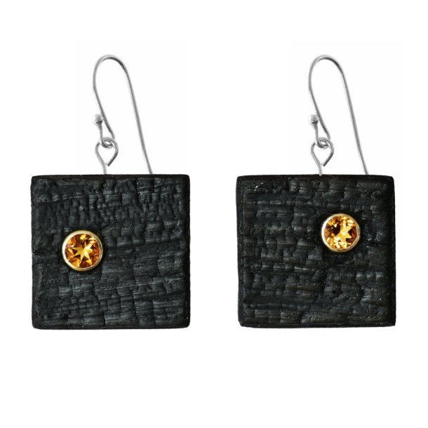 Shou Sugi Ban Small Square - Citrine