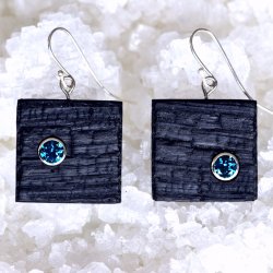 Shou Sugi Ban Small Square - London Blue Topaz