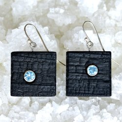 Shou Sugi Ban Small Square - Sky Blue Topaz