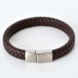 Flettet l�derarmb�nd 12x5 mm - kaffebrun