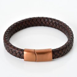 Flettet l�derarmb�nd 12x5 mm - kaffebrun