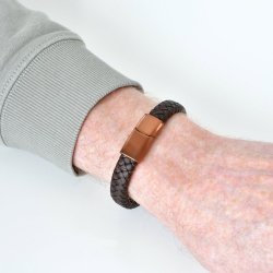 Flettet l�derarmb�nd 12x5 mm - kaffebrun