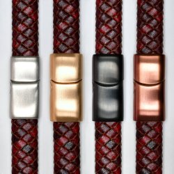 Flettet l�derarmb�nd 12x5 mm - r�dbrun