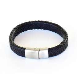 Flettet lderarmbnd 12x5 mm - sort