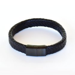 Flettet lderarmbnd 12x5 mm - sort
