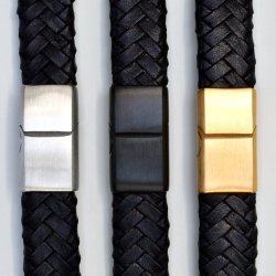 Flettet lderarmbnd 12x5 mm - sort