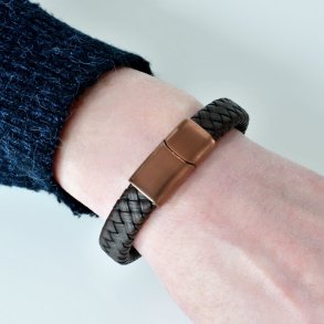 Flettet l�derarmb�nd 12x5 mm - kaffebrun