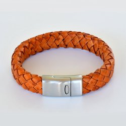Flettet lderarmbnd 14x6 mm - antik orange