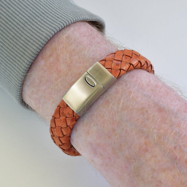 Flettet lderarmbnd 14x6 mm - antik orange