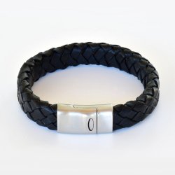 Flettet lderarmbnd 14x6 mm - sort