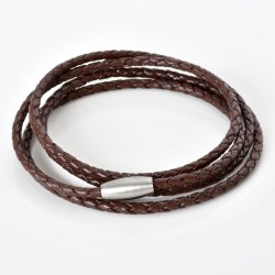 Flettet l�derarmb�nd �2,5 mm - m�rkebrun
