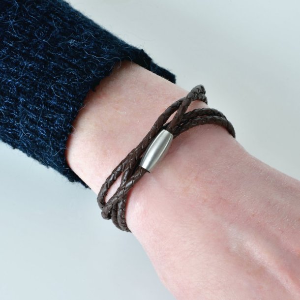 Flettet l�derarmb�nd �2,5 mm - m�rkebrun