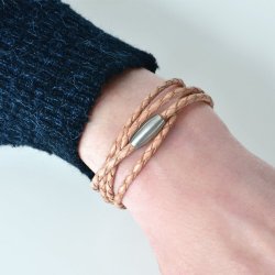 Flettet l�derarmb�nd �2,5 mm - natur