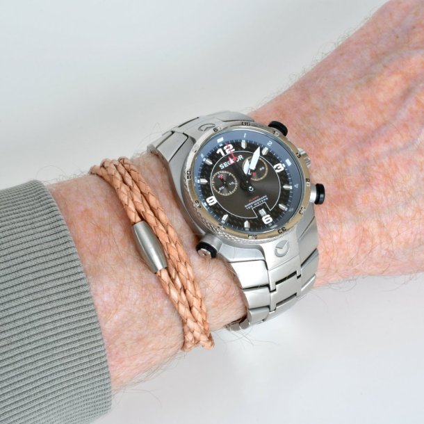 Flettet l�derarmb�nd �2,5 mm - natur