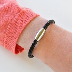 Flettet lderarmbnd 5 mm - sort