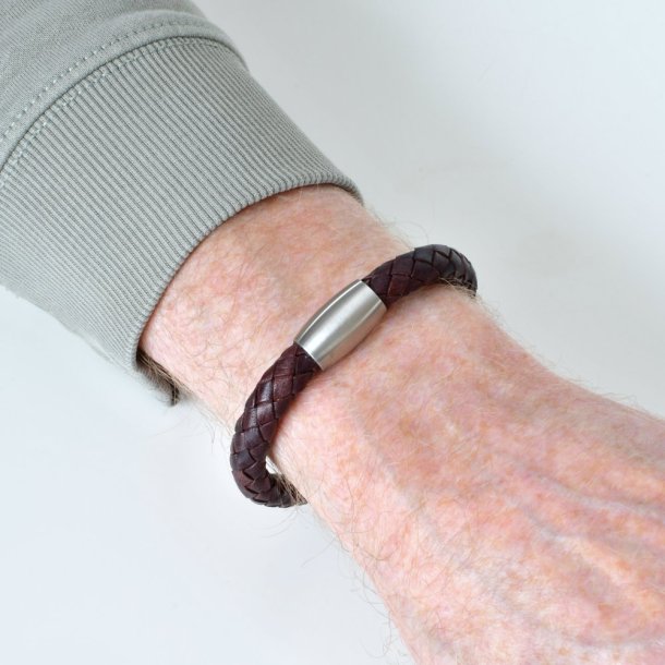Flettet l�derarmb�nd �8 mm - m�rkebrun
