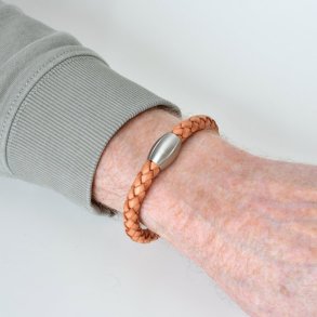 Flettet l�derarmb�nd �8 mm - natur