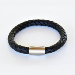 Flettet lderarmbnd 8 mm - sort