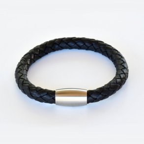 Flettet lderarmbnd 8 mm - sort