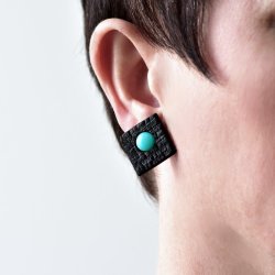 Shou Sugi Ban Small Square Stud - Amazonite