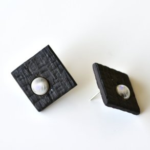 Shou Sugi Ban Small Square Stud - Moonstone