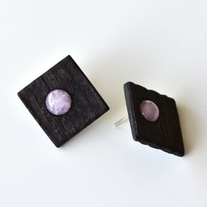 Shou Sugi Ban Small Square Stud - Rose Quartz