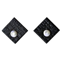 Shou Sugi Ban Small Square Stud - Moonstone