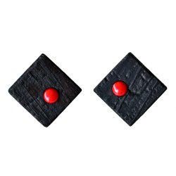 Shou Sugi Ban Small Square Stud - Red Coral