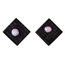Shou Sugi Ban Small Square Stud - Rose Quartz