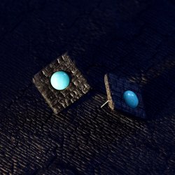 Shou Sugi Ban Small Square Stud - Amazonite