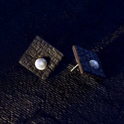 Shou Sugi Ban Small Square Stud - Moonstone